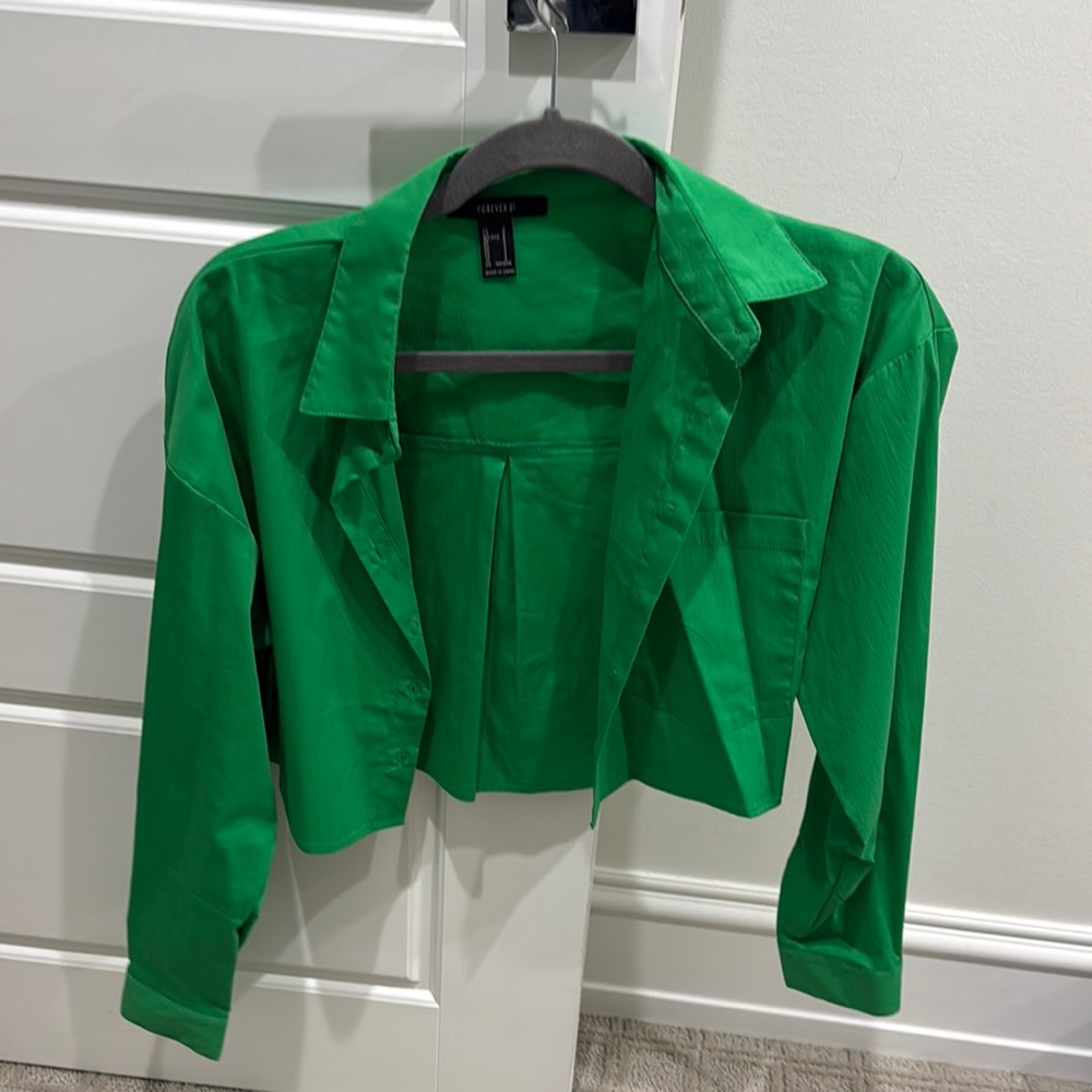 Green Blazer Structured Cropped Jacket